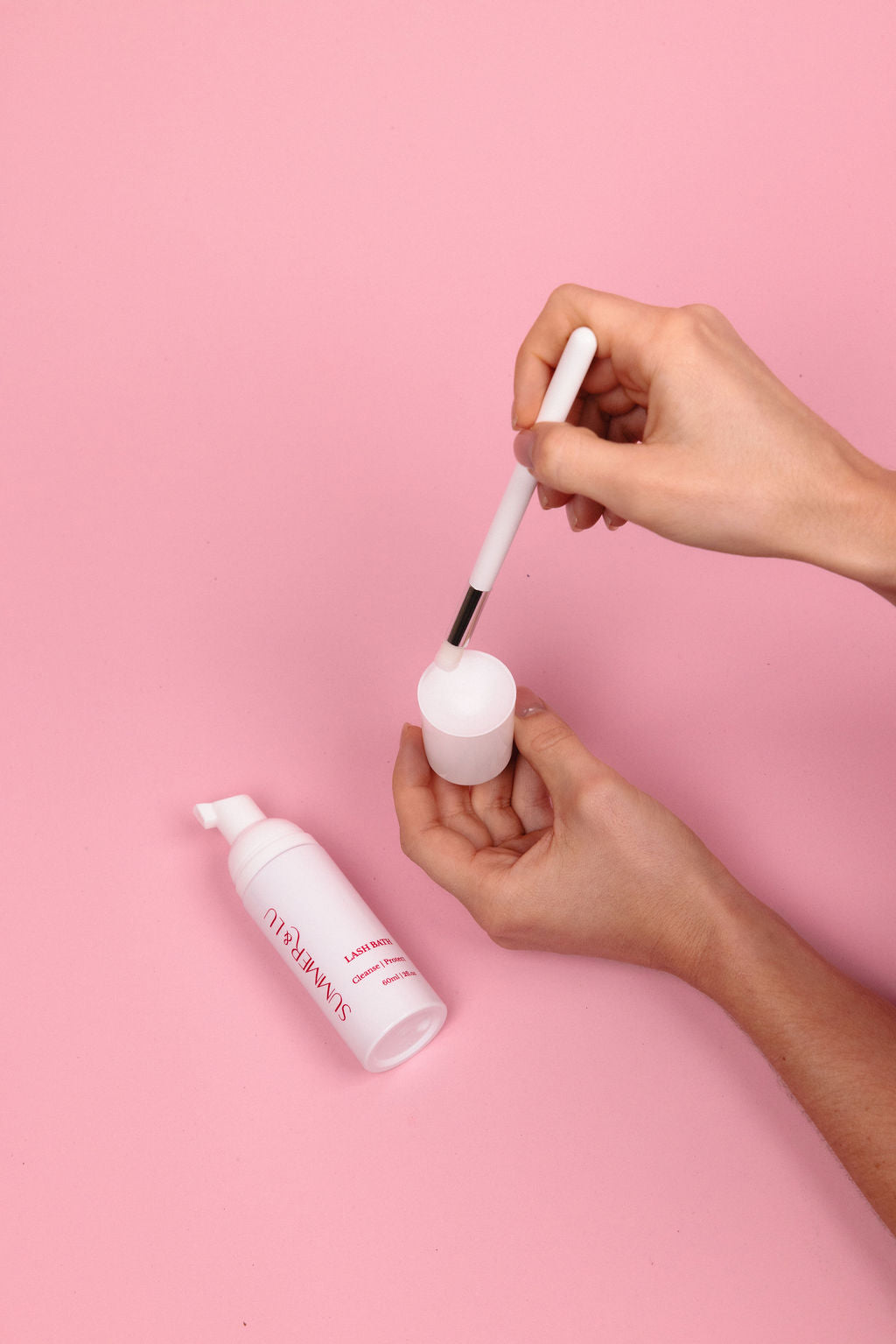 Lash Bath Foaming Cleanser with included brush for easy, thorough cleansing