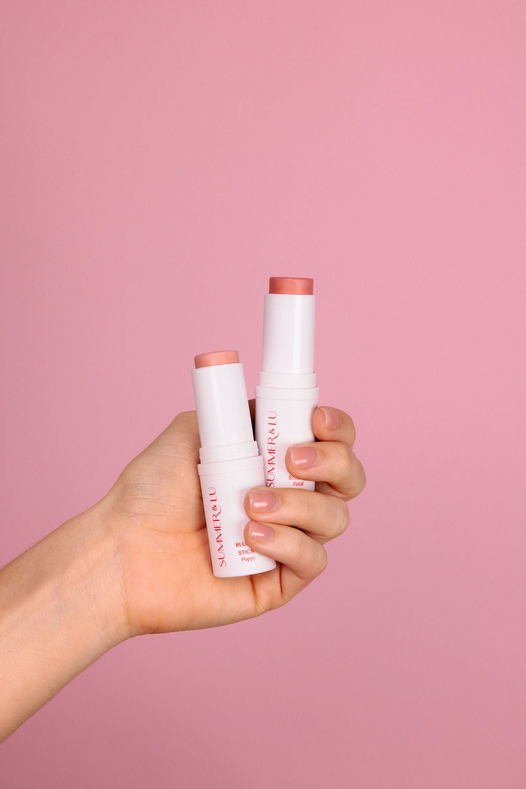 Buildable colour blush stick for cheeks and lips with smooth blendable texture