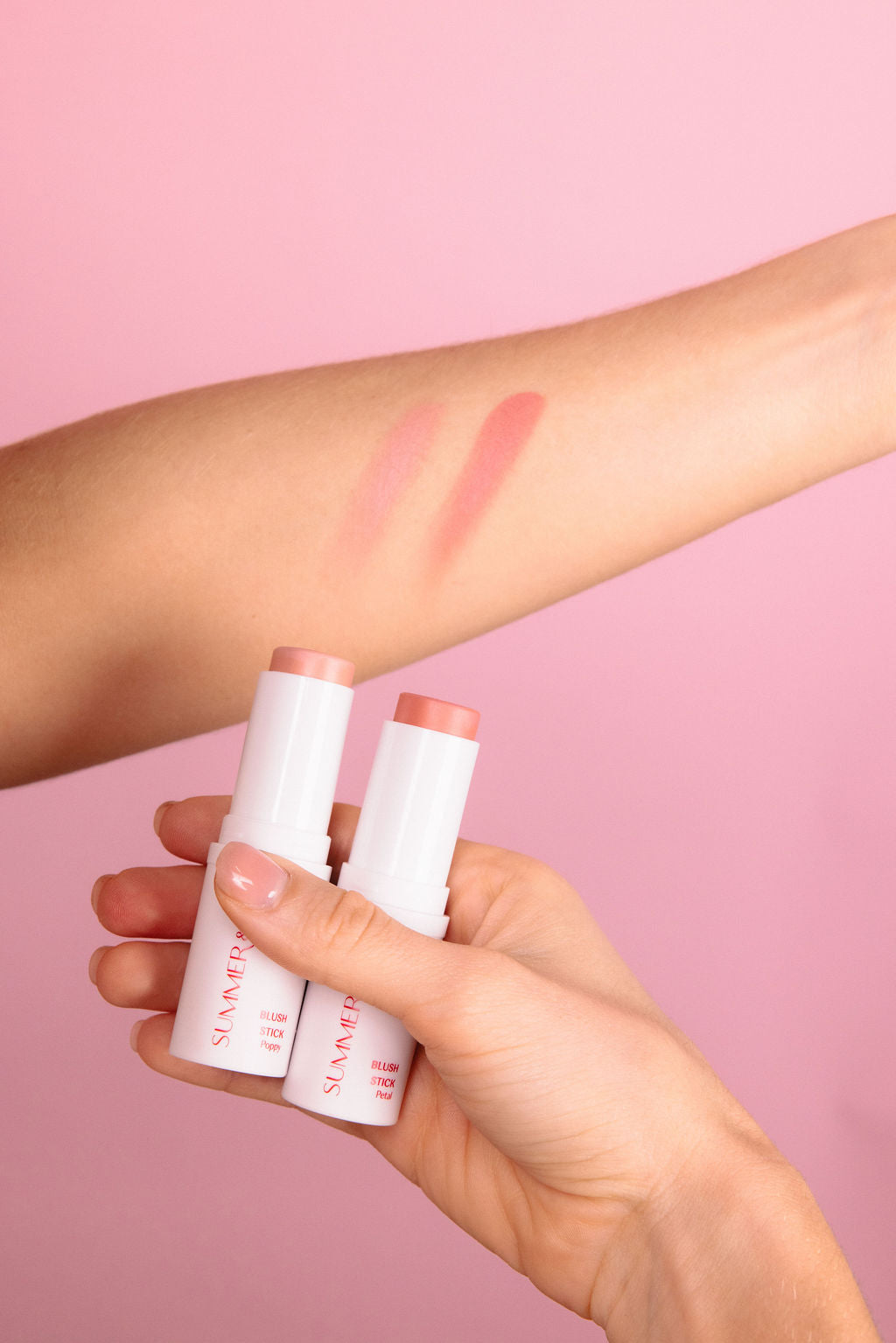 Close-up of creamy blush stick showing nourishing jojoba and shea butter ingredients