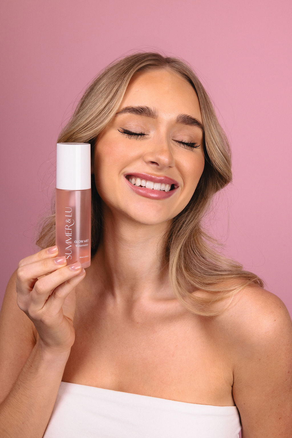 Dewy, radiant skin after applying Glow Mist