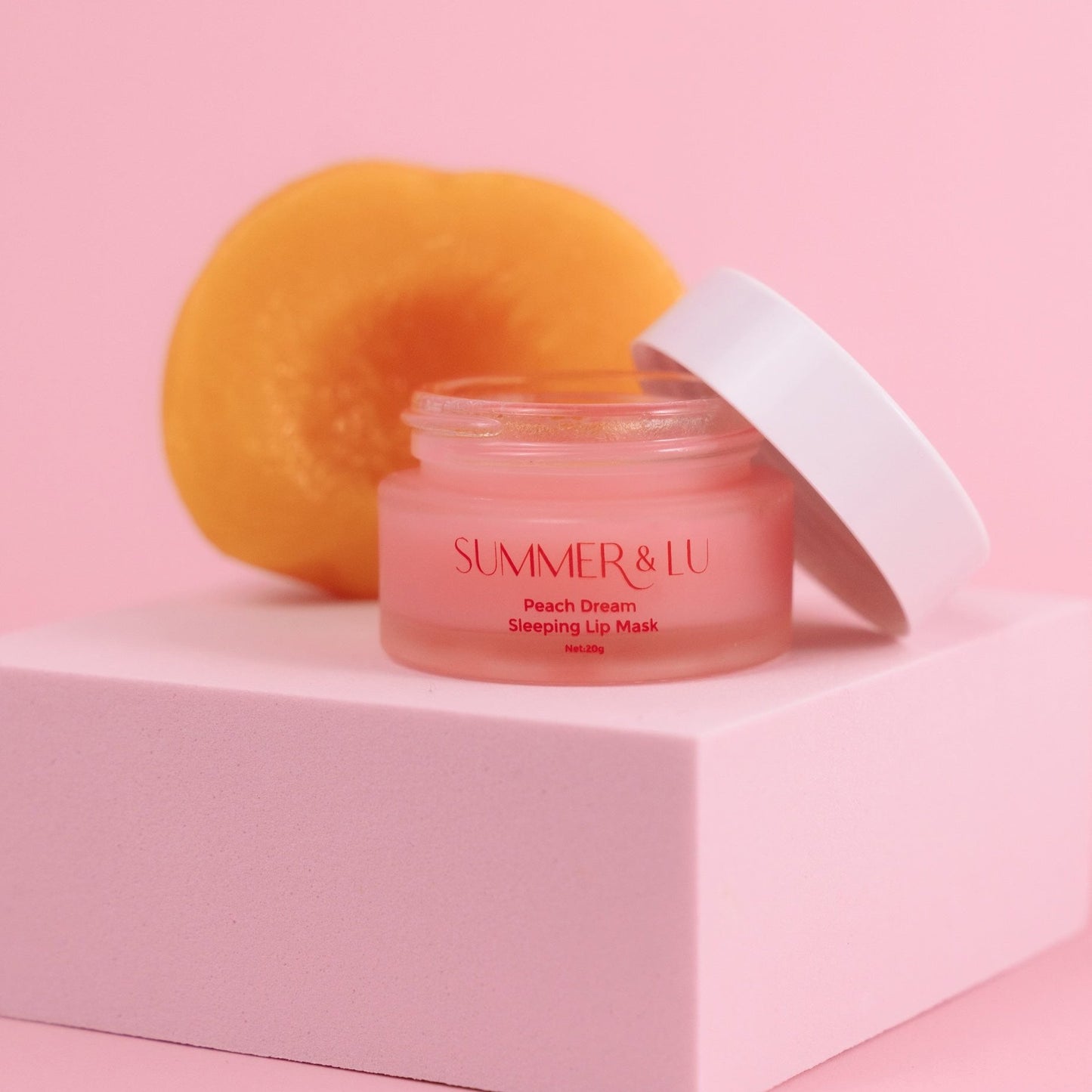 Peach Dream Sleeping Lip Mask with coconut, jojoba, and shea butter for overnight hydration