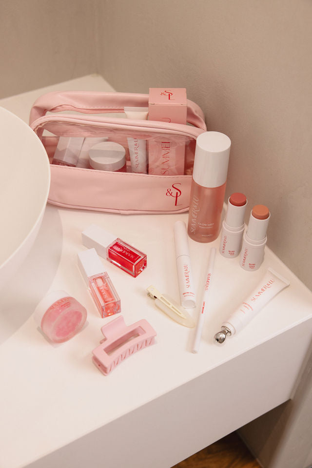 Lip care products from Ultimate Glow Up Set: lip oil, lip butter balm, lip scrub, and lip mask.